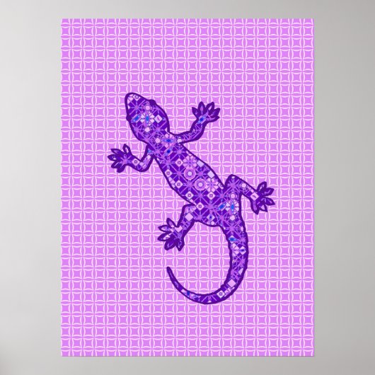 Poster Batik Tribal Gecko - violet et améthyste violet (Devant)