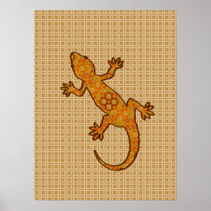 Poster Batik Tribal Gekko - rouille, ambre et bronze