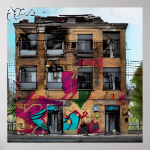 Poster Bâtiment abandonné Abstrait Art IA