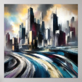 Poster Bâtiment Abstrait de la ville Dessin dur Pastel IV (Devant)