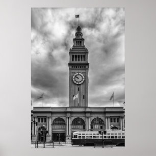 Poster Bâtiment de ferry noir et blanc San Francisco
