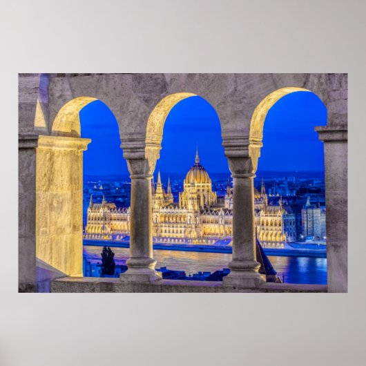 Poster Bâtiment du Parlement hongrois au crépuscule (Devant)