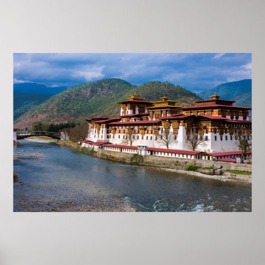 Poster Bâtiment Dzong au bord de la rivière (Devant)
