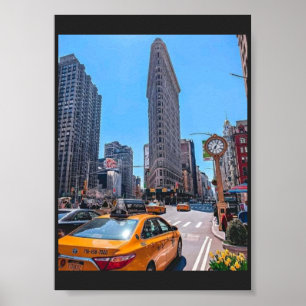 Poster Bâtiment emblématique Flatiron New York Taxi Jaune