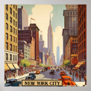 Poster Bâtiment Empire State Scène de rue à Manhattan Rét