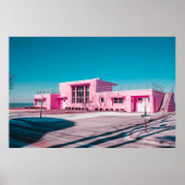 Poster Bâtiment en béton rose dans un ciel bleu clair (Devant)