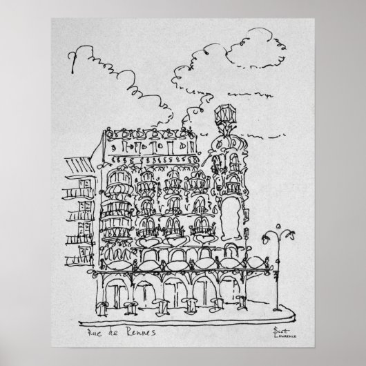 Poster Bâtiment Haussmann | Rue de Rennes, Paris (Devant)