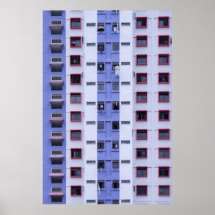 Poster Bâtiment haut bleu et blanc