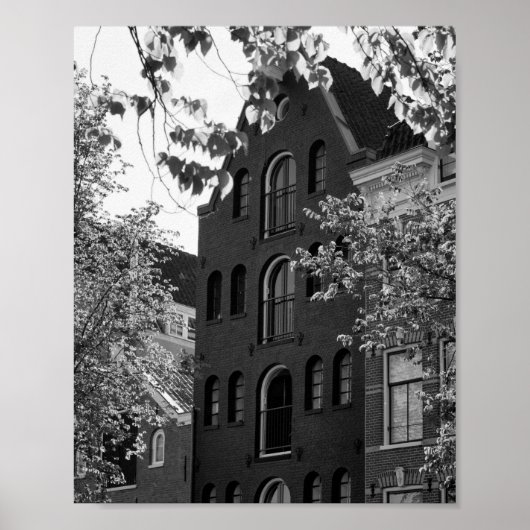 Poster Bâtiment historique noir et blanc à Amsterdam (Devant)