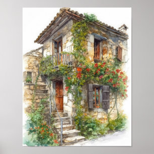 Poster Bâtiment nostalgique en pierre ancienne dans un vi