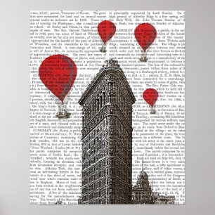 Poster Bâtiment plat de fer et ballons à air d'un rouge