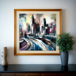 Poster Bâtiment urbain Abstrait Dessin Pastel dur III