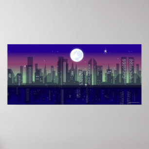 Poster Bâtiments allumés la nuit