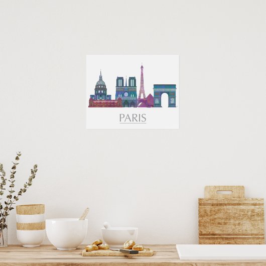 Poster Bâtiments couleur Paris Skyline (Cuisine)