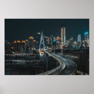 POSTER BÂTIMENTS DE LA VILLE PENDANT LA NUIT