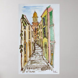 Poster Bâtiments de Saint-Tropez   French Riviera, France