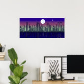 Poster Bâtiments illuminés la nuit (Bureau à domicile)