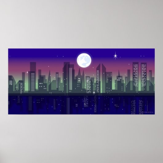 Poster Bâtiments illuminés la nuit (Devant)