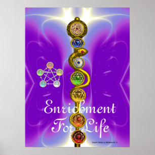 POSTER BÂTON D'ASCLEPIUS 7 CHAKRAS, YOGA, ÉNERGIE SPIRITU