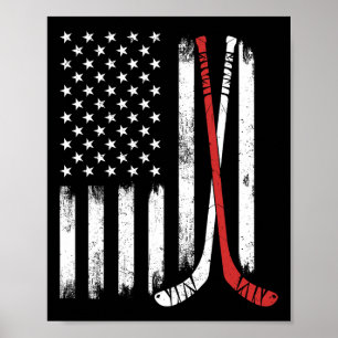 Poster Bâton de hockey vintage Drapeau Usa Joueur de hock