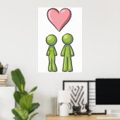 Poster Bâton vert Figure Couple Rose Coeur amour (Bureau à domicile)
