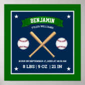 Poster Bâtons de baseball verts et bleus et statistiques  (Devant)