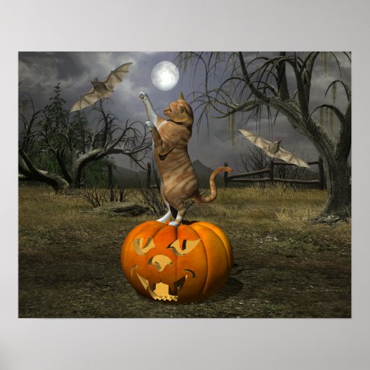 Poster Bats battables Halloween Orange Chat (Devant)
