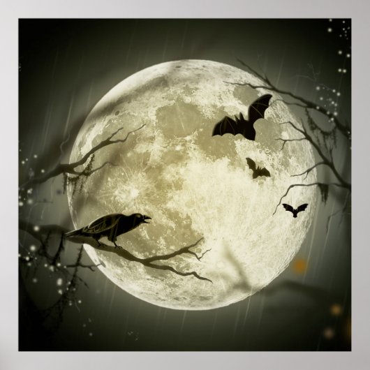 Poster Bats fly Crow se trouve devant la Pleine lune d'Ha (Devant)