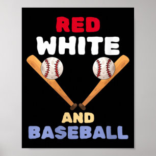 Poster Batte de baseball patriotique rouge et blanc pour