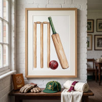 Batte et balle de cricket à l'aquarelle classique