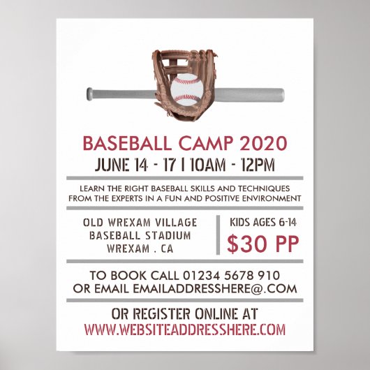 Poster Batte et engrenage de baseball en argent, camp de  (Devant)