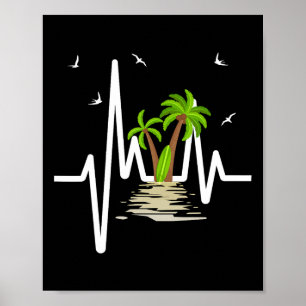 Poster Battement de coeur avec palmiers tropicaux plage î