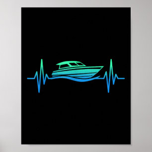 Poster Battement de cœur de bateau à moteur Capitaine de