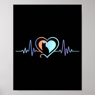 Poster Battement de coeur de chat Amateur de chat Silhoue
