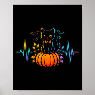 Poster Battement de cœur de chat noir Halloween citrouill