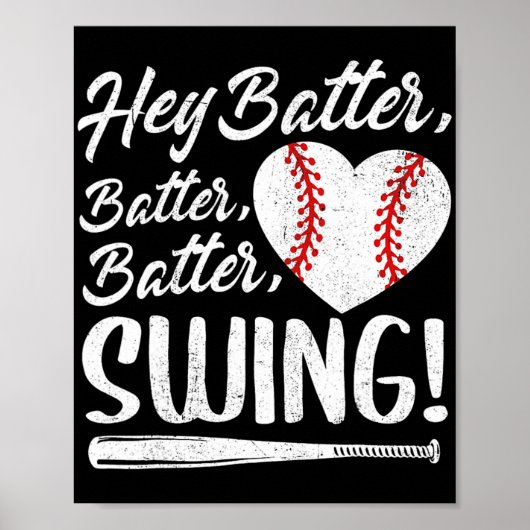 Poster Batter Swing Baseball Coeur Maman Mignonne Mère Fe (Devant)