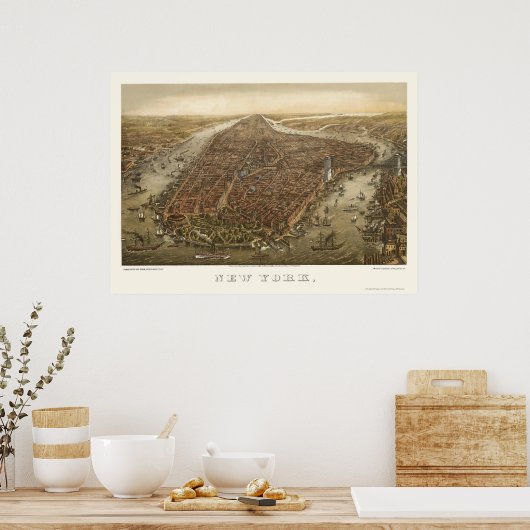 Poster Battery Park, NY Panoramic Map - 1873 (Cuisine)