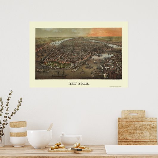 Poster Battery Park, NY Panoramic Map - 1873 (Cuisine)