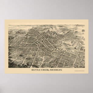 Poster Battle Creek, MI Carte panoramique - 1880