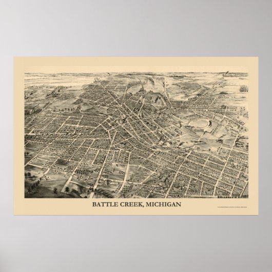 Poster Battle Creek, MI Carte panoramique - 1880 (Devant)