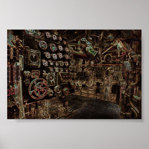 Poster Battleship interior, steampunk style, retro futuri