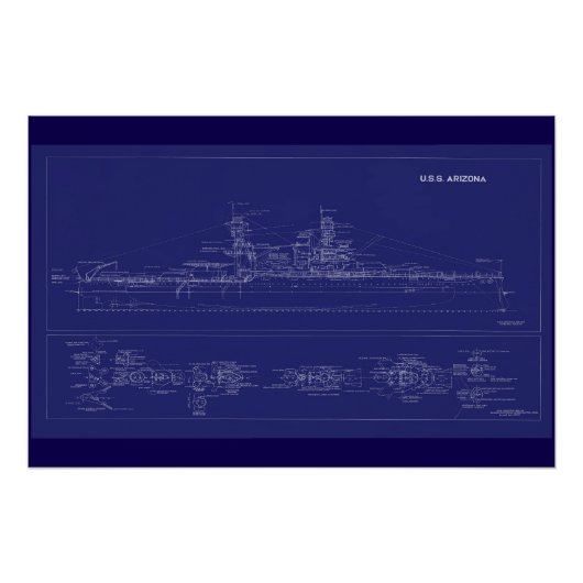 Poster Battleship USS Arizona Blueprint (Devant)