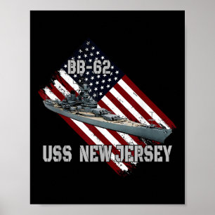 Poster Battleship Uss New Jersey Bb-62 & Combat Warsh
