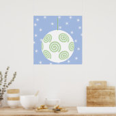 Poster Bauble de Noël blanc et vert. Sur Starry Blue. (Cuisine)