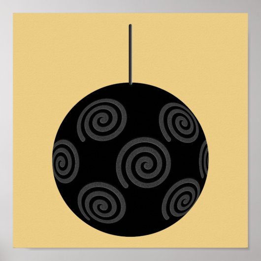 Poster Bauble de Noël noir et gris sur or. (Devant)