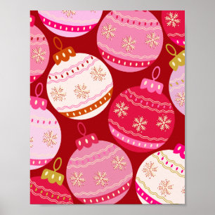 Poster Baubles De Noël Rose Et Rouge
