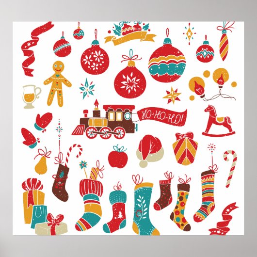 Poster Baubles de Noël : Snowy Vintage Set. (Devant)