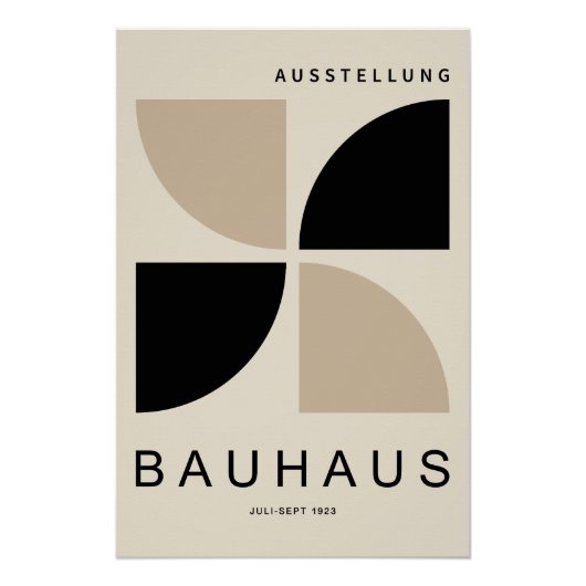 Poster Bauhaus Beige Black Geometric Quarter Circle (Devant)