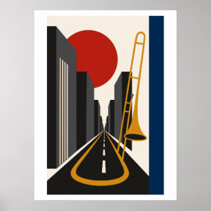 Poster Bauhaus City & Art de Trombone Jaz Urbain Minima