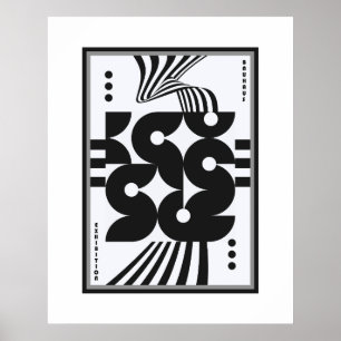 Poster bauhaus vintage noir et blanc géométrique ondulé
